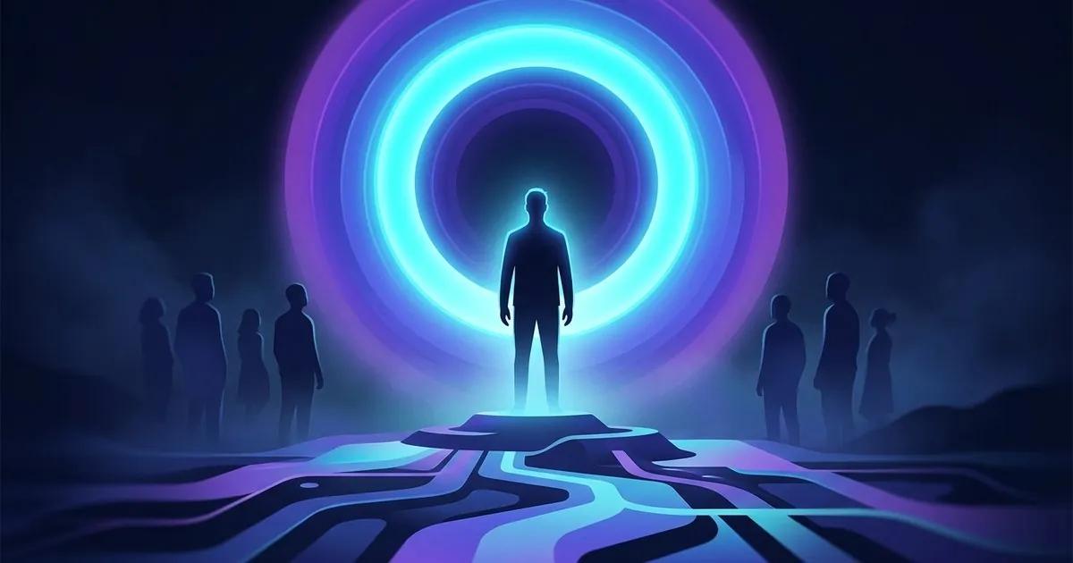 Editorial illustration of a single glowing trait casting a halo of light across a row of separate competency scorecards on a desk, the rest of the cards lit by its glow.