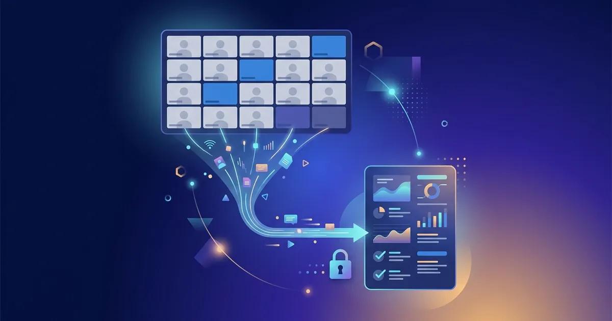 A performance review draft for a customer-facing team with each claim connected by citation lines to Zoom meeting-activity icons — counts, durations, participants, and host role.