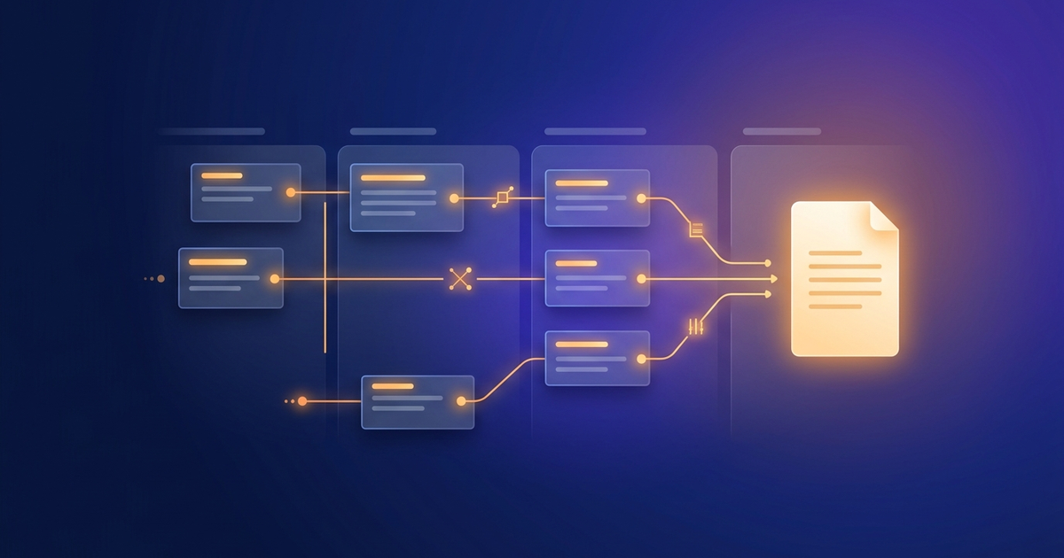 A performance review draft with each line connected by citation lines to Jira ticket, epic, and status-transition icons.