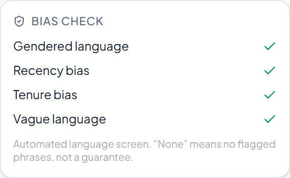 The Review tab editor with the bias check panel.
